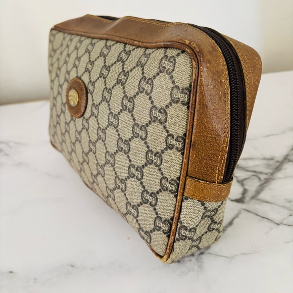 Vintage Gucci GG Plus Monogram Canvas and Leather Vanity Zipper Pouch - Picture 2 of 16